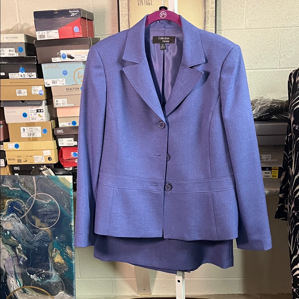 Le Suit Purple Two-Piece Skirt Suit